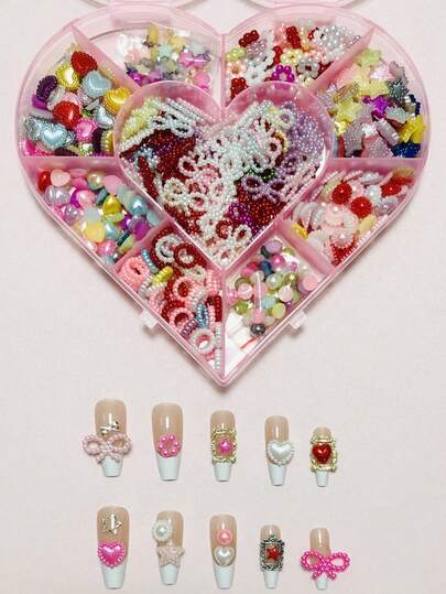 Bulk Supply Youth Vitality Y2K Japanese 500Pcs Random Mix Colorful Pearl Love Set Dopamine Star Heart Circle Bow Decorations 3D Nail Art Charms Diy Ballerina Rounded Flare Oval Fingernails Ornament Manicure Salon Parts Junk Phone Case Decotation Charms Kawaii Diy Crafts Nail Supplies