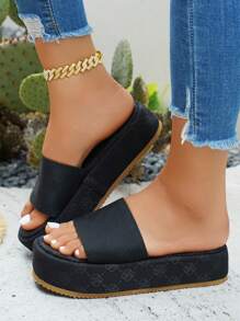 Sandalias de plataforma casuales para mujeres, nuevas sandalias de verano de cuña con estampado floral retro, de punta abierta y correa, versátiles para la playa y los viajes