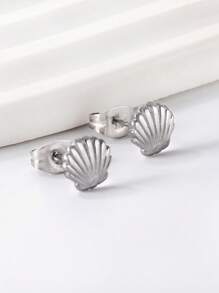 1 par de aretes con diseño de conchas simples de moda, de acero inoxidable en color dorado/plateado, para mujer y niña, a juego con el diario, resistentes a las alergias