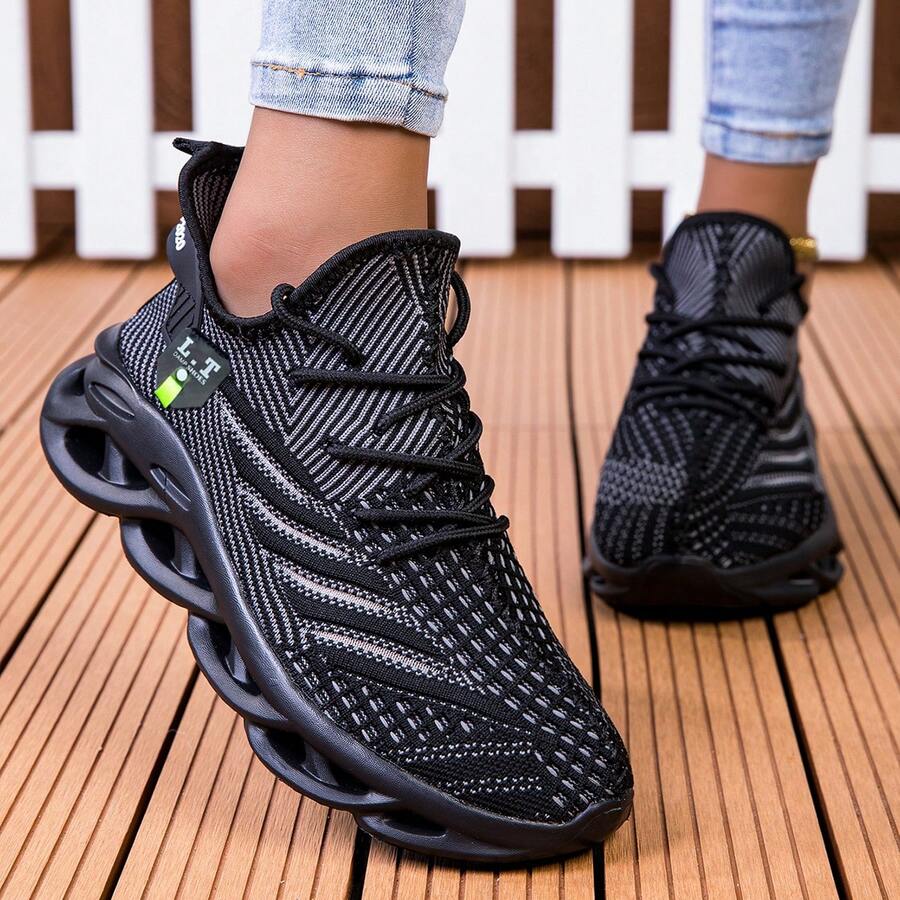 Atmungsaktive Damen Lässig Schuhe mit geflochtenem Sohlendesign, bequeme Mesh Schnürschuhe, vielseitige Sportschuhe für Lässig