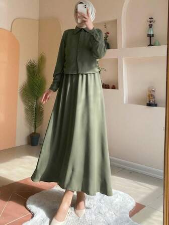 时尚女士休闲开衫衬衫配半裙套装