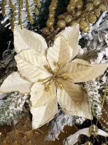 10pcs/Set Multi-Color Artificial Christmas Tree Decorations With Clips, Glitter Hollow Mesh Powder Christmas Flowers, Christmas Decorations, Holiday Accessories, Christmas Tree, Wreaths, Glitter Poinsettia Christmas Tree Ornaments, Holiday Decor DIY Christmas Wreaths, Party Decorations