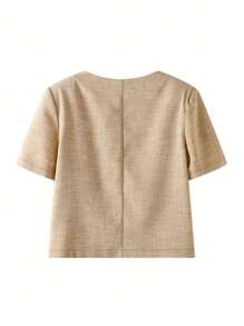 Blazer corto casual da donna bicolore, lavorato a maglia, monopetto, a maniche corte, adatto per primavera e estate