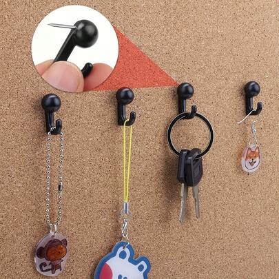 10/20/30PCS Push Pin Hooks, Plastic Heads Cork Board Hooks Decorative Thumb Tacks Hook For Photo Wall, Bulletin Board, Home Wall, Home Office School Supplies (Black, Transparent, Black And Transparent) Back To School,Back To School,School Supplies