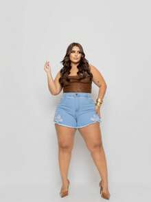 Women's Plus Size Shorts With Leopard Print Stripe And Frayed Hem