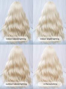 1-Piece Synthetic Heat Resistant Long Curly Wavy Hair With Bangs Wig Golden 24 Inch Fully Machine Woven Daily Natural Realistic Wig