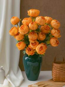 MEHELANY 9/5/1件 51cm/20.1in 人造牡丹花，塑膠花莖，復古橘色人造牡丹花，絲綢花藝裝飾，適用於房間裝飾、桌面花瓶、DIY婚禮派對中心裝飾、母親節禮物、秋季裝飾、萬聖節裝飾 - 橘色 - 查看 5