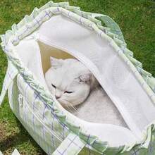 Pet Carrier Outdoor Plaid Shoulder Bag - Pink - View 9