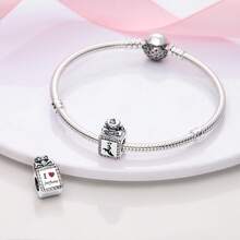 1 Pc Sliver Color Exquisite Pink Enamel Zirconia Lady Rose Camellia Perfume Lipstick Eye Shadow Makeup Brush Skirt High Heels Shoes Bag Straight Nail Polish Hair Dryer Charm Fit Original Bracelet Necklace Pendant Beads For Diy Jewelry Making Women Girl Birthday Jewelry Gift - Silver - View 4