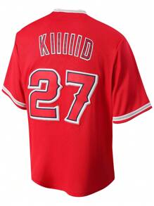 Atonmore Men's Red Baseball Jacket With Classic Baseball Embroidery, Sports Jersey, Button-Up Training Uniform