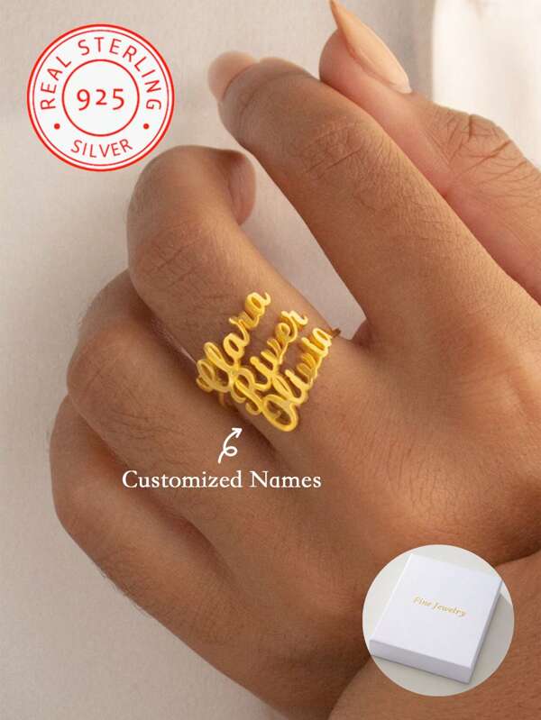 1 pieza de anillo único personalizado de plata de ley 925 con corazón, anillo con letra personalizada, anillo con nombre personalizado, regalo para dama de honor, Día de San Valentín, Día de la Madre, Día del Padre, Brillo y Gracia