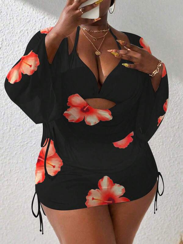 Große Größen Spa & Kreuzfahrt 4-teiliges Set, sexy weißer Musselin mit Trägern Muster, Frühling/Sommer, Cover-Up-Rock, abnehmbare Badeanzugpolster, Sommerkleider für Frauen, Sommerkleidung Frauen, Festival, Röcke, Ibiza-Outfits, Damenbademode, Bikini-Set, Badeanzug Frauen, Strandbekleidung Frauen, Urlaubs-Co-Ord, Strandkleid, Bikinis für Frauen Sets, Badeanzug, Mehrfarbig