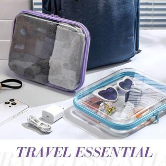 透明硬质拉链塑料收纳盒，透明硬壳化妆包，便携式旅行收纳盒，可收纳化妆品、积木、拼图等，是送给女性的理想礼物，也是圣诞礼物和送礼佳品。