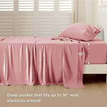 Bedsure Queen Sheet Set, Cooling Sheets For Queen Size Bed Set, Rayon Derived From Bamboo, Breathable & Soft Deep Pocket Up To 16 Inches, Hotel Luxury Silky Bedding, Bedsheet & Pillowcases, Dark Grey - 21 - 腮紅粉色 - 查看 3