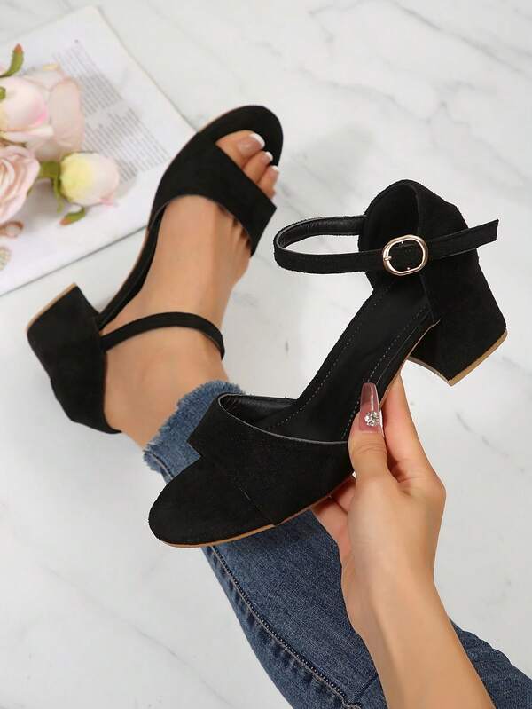 1 Pair Girls/Teens Fuzzy Round Toe Backless Block Heel Sandals, Comfortable Casual Fashionable Luxury Low Heel Sandals Suitable For Party, School, Vacation, Beach, Spring/Summer