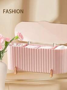 1 件桌面收纳盒，带透明盖的清洁棉签架，防尘，三隔间浴室罐，多功能抽屉整理器，用于清洁清洁棉签、球、垫、浴室、客厅、卧室、存储（粉色） - 淺粉色 - 查看 7