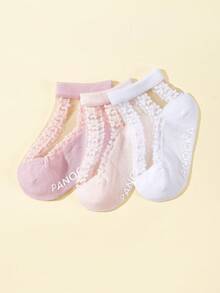 3 Pairs Baby & Kids Princess Style Super Thin Short Socks, Spring/Summer - Multicolor - View 1