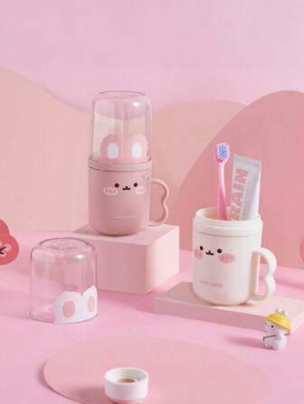 Un set de boîte de brosse à dents de voyage inodore et de gobelet pour rince-bouche - portable, gobelet en plastique pour dentifrice, design mignon de lapin, gobelet de rince-bouche de salle de bain, solution d'hygiène gain de place pour les bagages à main, convient pour les déplacements d'affaires et les vacances. Accessoires de voyage essentiels pour les vacances, l'été, les retours à l'école