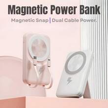 2025 Latest Wireless Magnetic Battery Pack, 10000mAh Magnetic Power Bank With Built-In USB-C & Lightning Cables, 22.5W PD Fast Charging, LED Display Wireless Portable Charger For IOS 17/16/15/14/13/12 & All Series, Compatible With IOS & Android – Perfect Gift For Men, Women, And Travelers - White - View 6