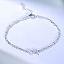 1pc Sparkling Pink Zirconia Bow Bracelet, 16-20cm Suitable For Women Everyday Wear, Fine Jewelry, Gift For Valentine's Day, Mother's Day, Birthday - Butterfly - View 7