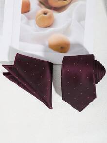 2pcs Men's Fashion Polka Dot Neck Tie & Handkerchief Set, Suitable For Hosting Wedding, Party, Festival Banquet - A - View 11