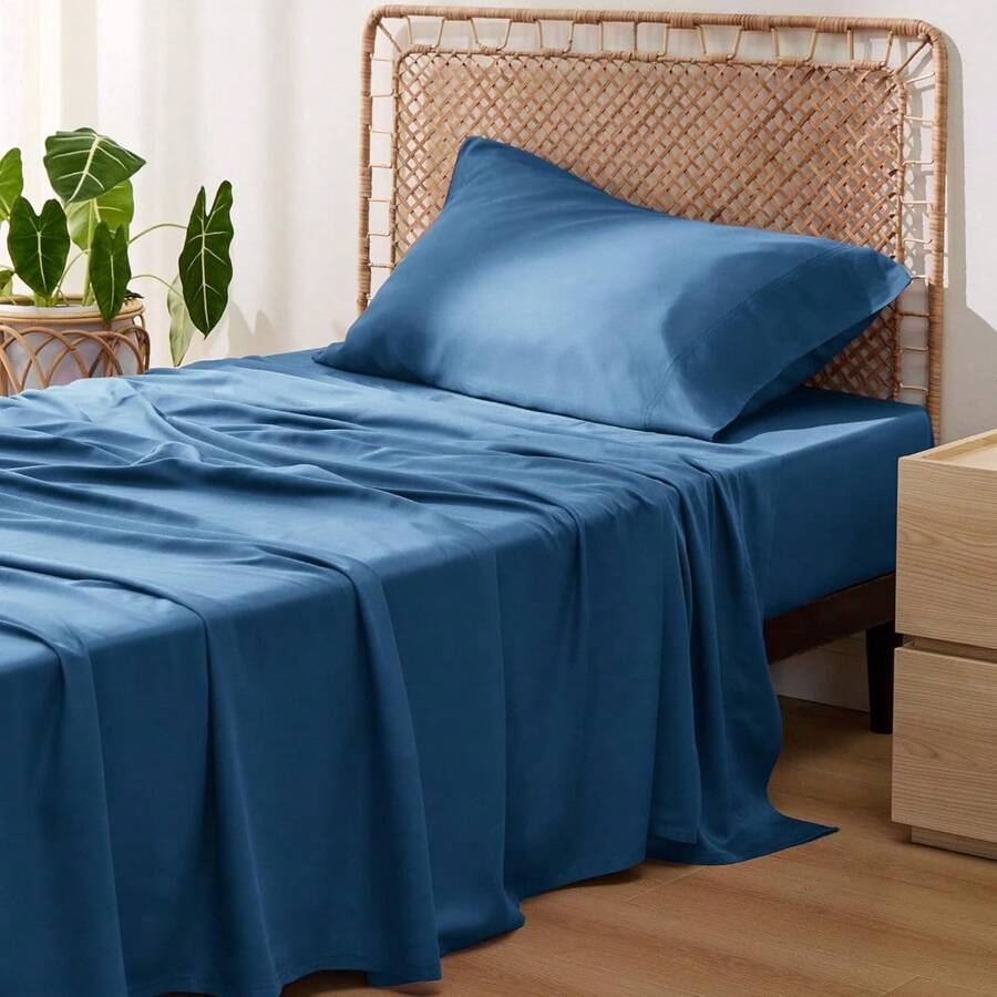 Bedsure Queen Sheet Set, Cooling Sheets For Queen Size Bed Set, Rayon Derived From Bamboo, Breathable & Soft Deep Pocket Up To 16 Inches, Hotel Luxury Silky Bedding, Bedsheet & Pillowcases, Dark Grey - 06 - 孔雀藍 - 查看 1