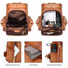 Women Real Leather Backpack Purse AntiTheft Rucksack Fashion Shoulder School Bag Fits 11 Inches Tablet - Brown - View 4