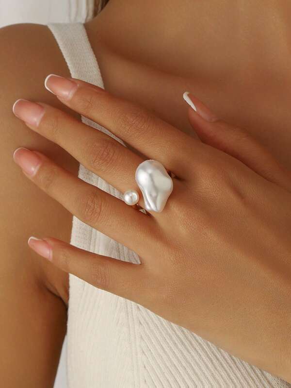 1pc Fashionable Minimalist Baroque Pearl Ring, Suitable For Daily Wear