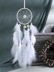 1 pieza Atrapasueños blanco con decoración de plumas, adorno colgante de plumas para dormitorio de estudiantes, patio, Navidad, regalo de cumpleaños