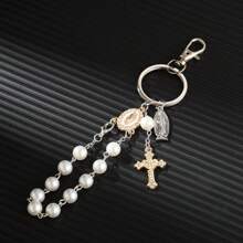 1pc Classic Glass & Resin Beaded Virgin Mary Pendant Keychain, Suitable For Bag Decor Or Gifting To Family And Friends Backpack For School