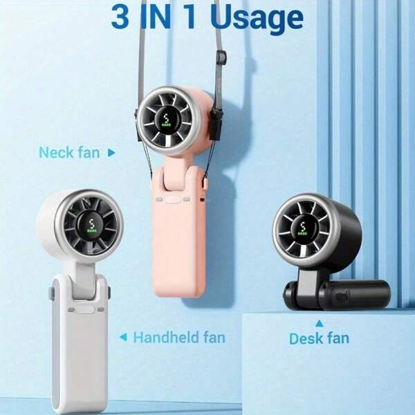 3-In-1 Portable Turbo Fan, 5 Speeds, 3600mAh Rechargeable Battery, USB Charging, Travel Handheld Fan For Outdoor And Indoor Use - Handheld, Desk, Neckband, Travel Fan | Modern Aesthetic | Durable Structure Summer Cooling,Beach,Travel