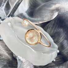 1 pièce Montre-bracelet fine et délicate pour femme avec 1 grande perle, cadran en verre taillé en diamant, montre à quartz minimaliste