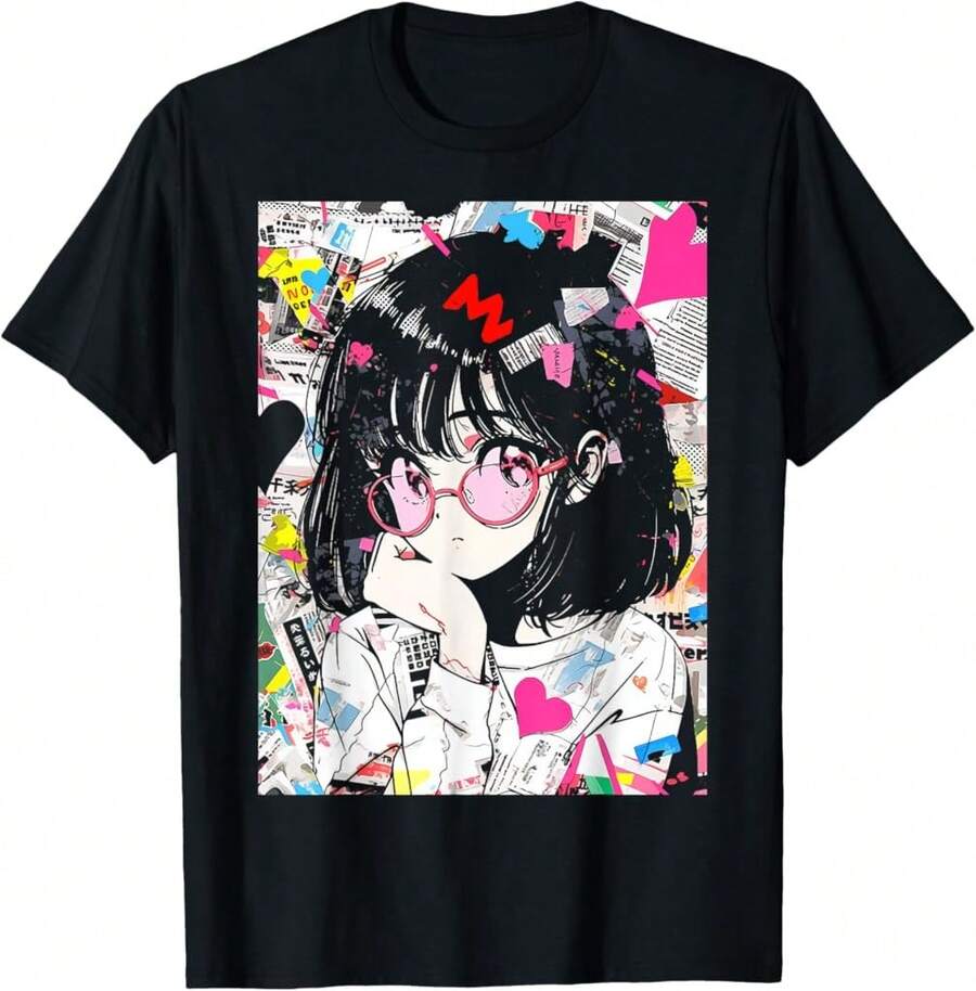 80S 90S Anime Manga Girl | Kawa Grunge Streetwear Harajuku T-Shirt Gift For Dad Gift For Sister Unique Gift For Mom - Black - View 1