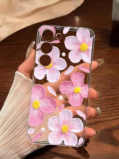 حافظة واقية ناعمة شفافة بطبعات زهرية وردية كلاسيكية متوافقة مع هواتف آيفون 17/17 إير/17 برو/17 برو ماكس، هونر، ريدمي، جالاكسي A04e/12/A13/A14/A34/A50/A52/A53/A54/S21/S22/S23/S24/S25/S25 أولترا، 6A/7A/8A، 12T/13T