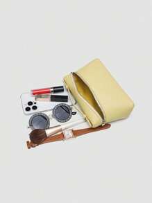 1 pieza Bolso bandolera cuadrado de PU con grano de litchi de unicolor, pequeño bolso para mujer, adecuado para combinar atuendos de moda diarios