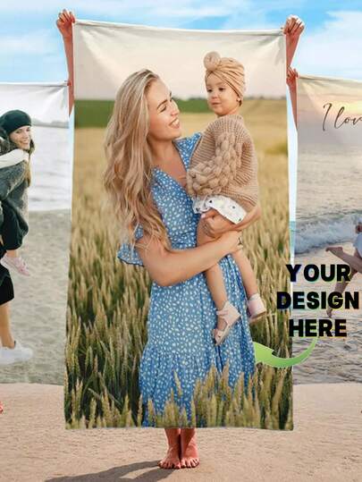1 Set Customized Photo Beach Towel, Personalized Family Photo Beach Towel, Family Set, Father's Day, Anniversary, Christmas Gift, Portrait, Image