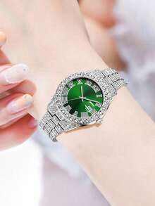 1 dây đeo đồng hồ hợp kim nữ, đồng hồ thạch anh thời trang sang trọng với vạch số La Mã và lịch, thích hợp để đeo hàng ngày, trang trí hoặc làm quà tặng ngày lễ. - Bạc - Xem 3