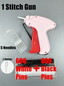 1 Set Handheld Quick Clothing Fixer Fine Tagging Gun For Clothes With 1600 White Fasteners And 1600 Black Pins,No Need To Replace Needle,Mini Stitch Gun Sewing Heming Quilting Tag Gun