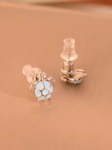 2pcs Copper Blue Oil Drop Sea Turtle Cute Fashionable Stud Earrings For Women
