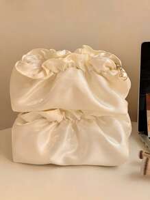 1pc White Cloud Silk Makeup Organizer Bag, Portable Women's Cosmetic Storage Bag, Travel Toiletries Storage Bag, Cosmetic Skincare Organizer Bag For Lipsticks, Eyeshadows, Makeup Brushes, Foundation And Toiletries, Suitable For Holiday Travel, Gig Party, Home Daily Use,For Holiday Beach, Bathroom Collection, Bedroom Collection, Large Capacity