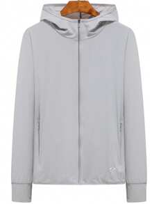 Graue Sonnenschutz Kapuzenjacke für Herren, unisex leichte atmungsaktive UV-Schutz Hausjacke, einfarbiges minimalistisches Design mit Taschen, schnelltrocknende knitterfreie Outdoor-Radfahren und Wandern Sonnenschutzkleidung, Vollzipper Langarm Sommerjacke