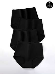 4 piezas de bragas de algodón con cintura alta y cómoda, color negro