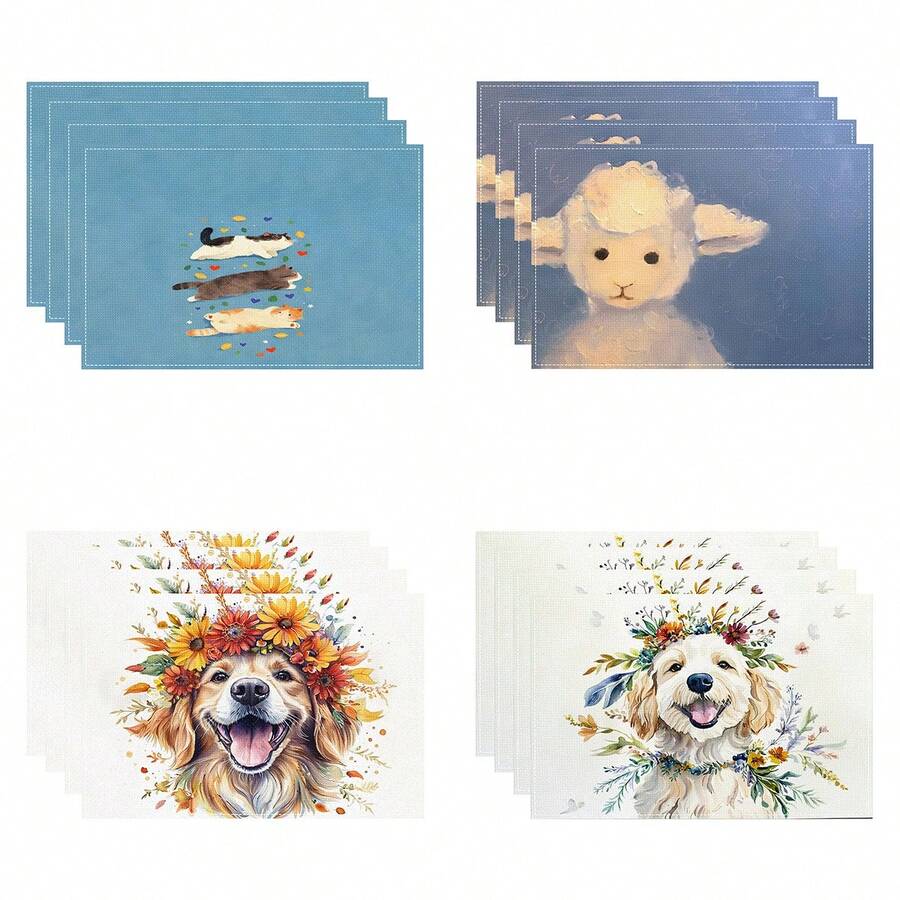 1/4/6/8/12 Stück bedruckte waschbare Tischsets aus Leinen, Oberflächenschutzmatten, Tischsets für Innen und Außen, geeignet für Feierlichkeiten, Küchen- und Esszimmerdekoration