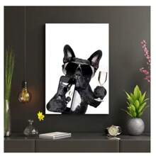1pc Frameless Modern Simple Black And White Fashionable Dog Canvas Posters Vintage High-Definition Printing Wall Arts Suitable For Living Room, Bedroom, Dormitory, Study, Dining Room, Bar Wall Decoration, Home Decoration ,Wall Art With Frame