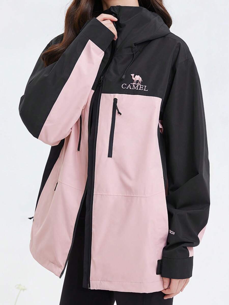 CAMEL CROWN Jaket Tahan Air Camel Outdoor AK80 Hardshell, Jaket Tunggal Unisex, Jaket Pendakian Gunung Tahan Hujan untuk Wanita - Phantom Hitam/Balet Merah Muda - View 1