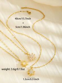 1pc Gold Elegant Fashion Sunflower Snowflake Eight-Petal Flower Man-Made Zirconia Pendant Stainless Steel Necklace For Girls Summer Daily Wear, Summer Holiday Beach Party Dance Travel Decoration Jewelry For Holiday Birthday To Give Her/Him A Beautiful Gift