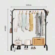Heavy Duty Clothes Rail Metal Garment Hanging Stand Shoe Rack Home Storage Shelf - Black - View 5