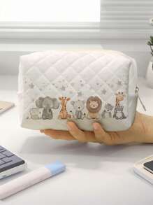 1pc Cute Elephant & Giraffe Printed Toiletry Bag, Portable Makeup Pouch, Multi-Functional Storage Bag For Travel, Gifts, Holidays, Teens Cosmetic Bag, Back To School Supplies, Makeup & Toiletries Storage, Dorm Room Organizer
