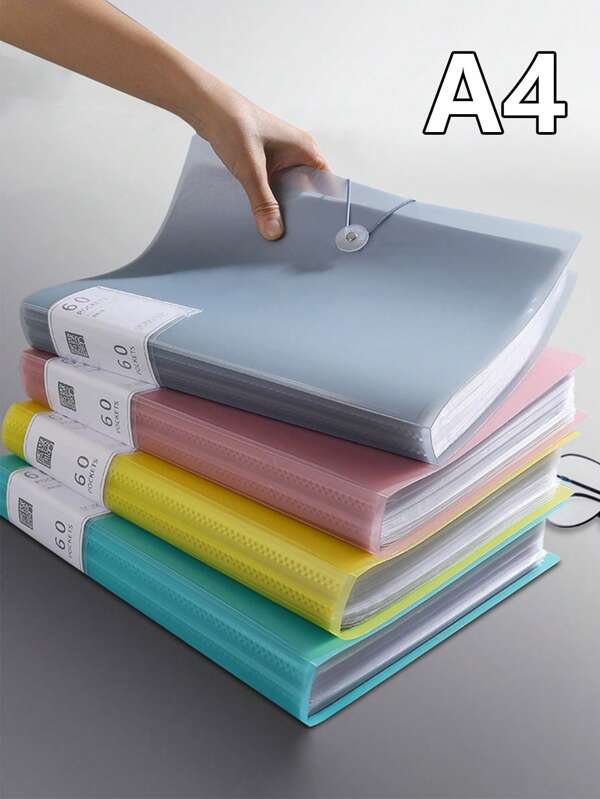 1pc Semi-Transparent Document File Folder, Clear Sleeve Binder, Snap Closure Organizer, Multi-Color Storage Box, Multi-Specification Refillable Binder, 20/30/40/60/100 Pages, A4 Multi-Pocket Sleeves, 6 Color Options, Back To School, School Supplies