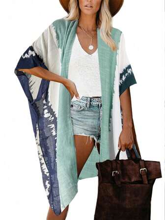 Beautiful Nomad Women's Tie-Dye Kimono Cover Up In Contrasting Colors